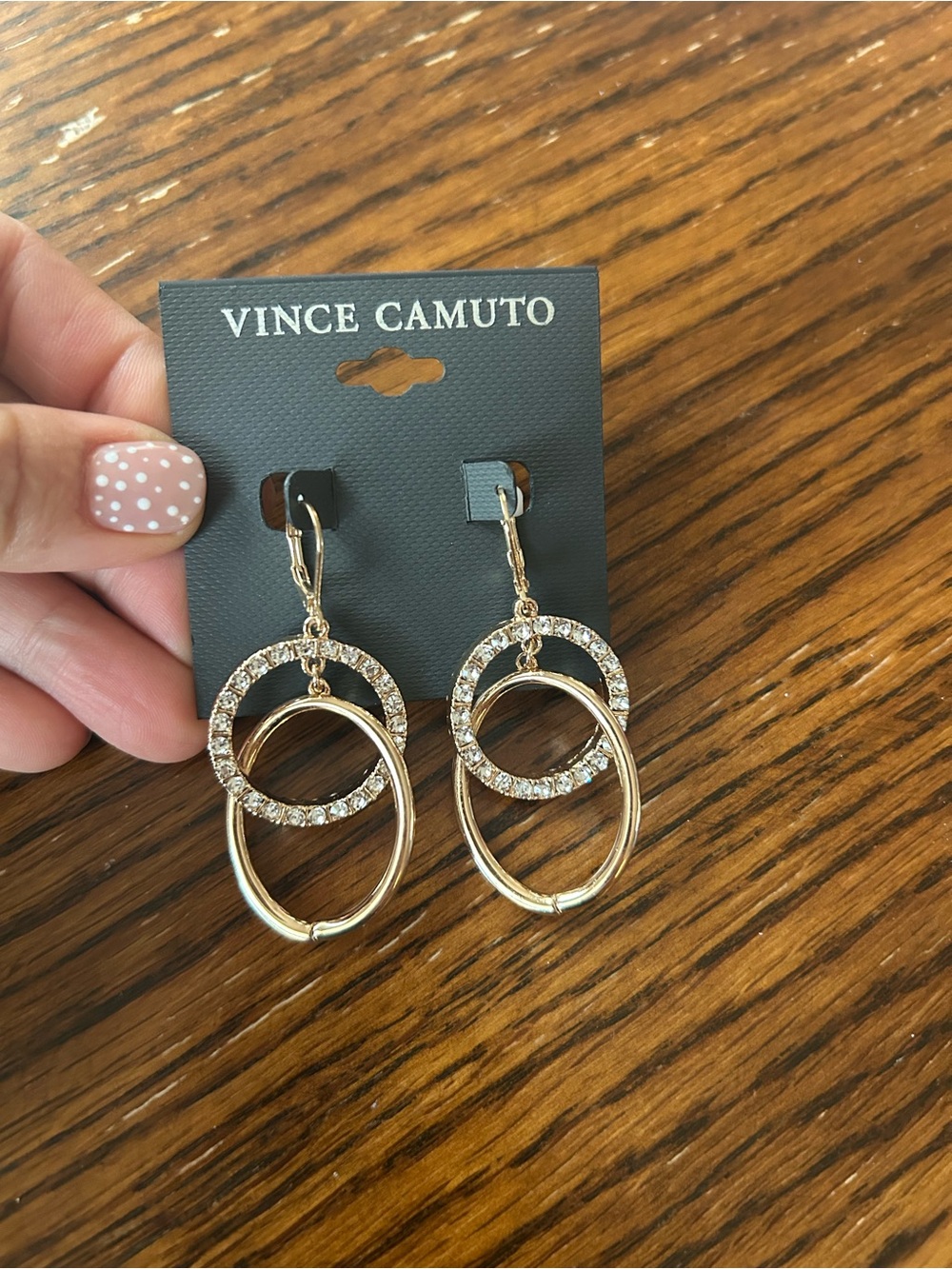 Vince Camuto Gold Crystal Double Hoop Drop Earrings